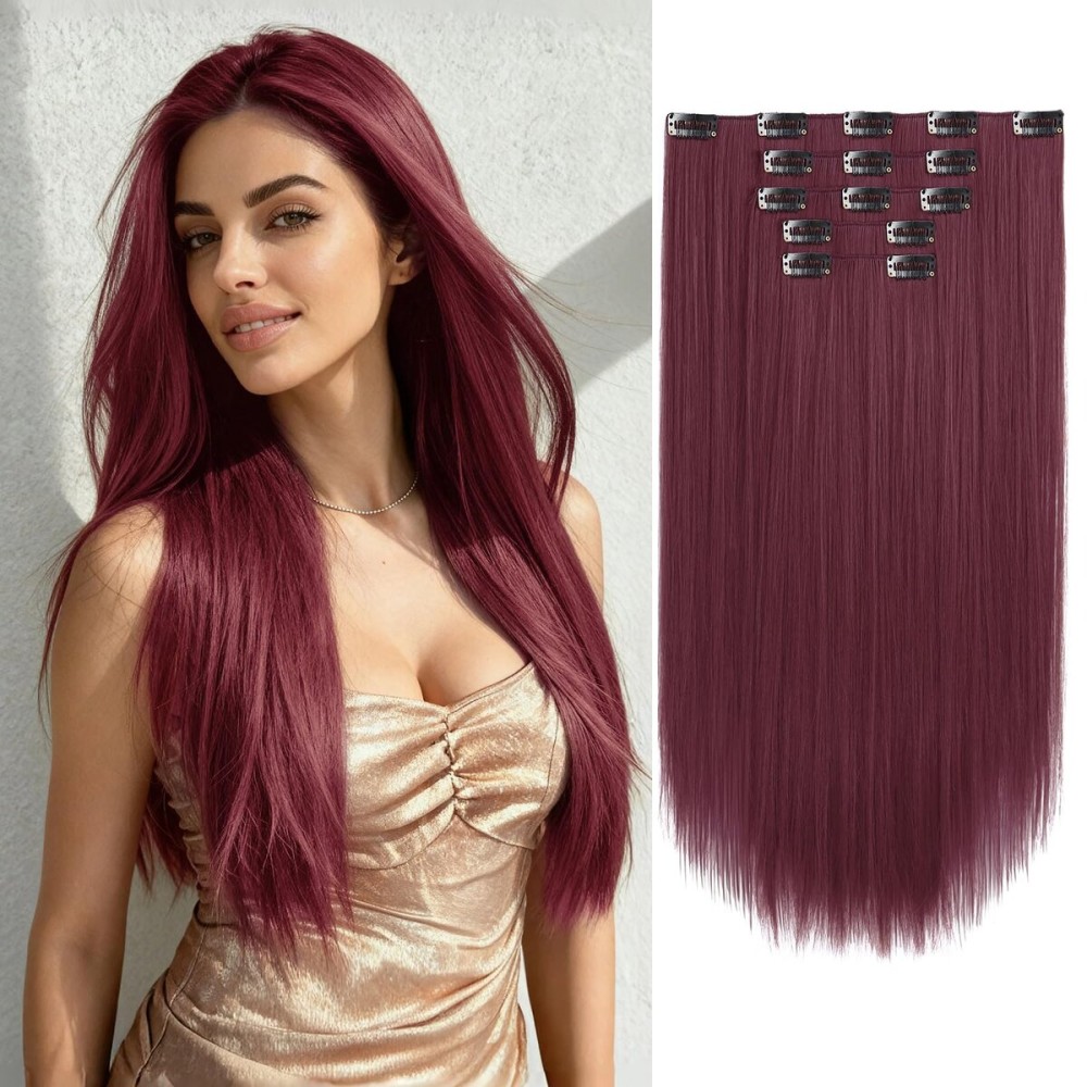 StrRid Burgundy Clip in Extensions 18 Inch Long Invisible Thick Synthetic Fake Extension Straight Clips on Hair Pieces 5PCS Soft And Not Easily Knotted Hairpieces for Women Weddings Daily Use 6.5 Oz