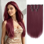 StrRid Burgundy Clip in Extensions 18 Inch Long Invisible Thick Synthetic Fake Extension Straight Clips on Hair Pieces 5PCS Soft And Not Easily Knotted Hairpieces for Women Weddings Daily Use 6.5 Oz