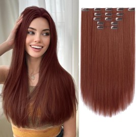 StrRid Hair Extension Clips Straight Invisible 18 Inch Long Thick Synthetic Clip in Extensions 5PCS Soft and Beautiful Copper Red Hairpieces Heat Resistant for Women Weddings Party Daily Use 6.5 Oz