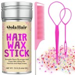 Dolahair Hair Wax Stick & Accessories - Flyaway Control for Kids & Women, 50 Pcs Colorful Elastic Hair Bands, 1 Pcs Slick Back Hair Brush, 2 Hair Loop Styling Tools (Pink)