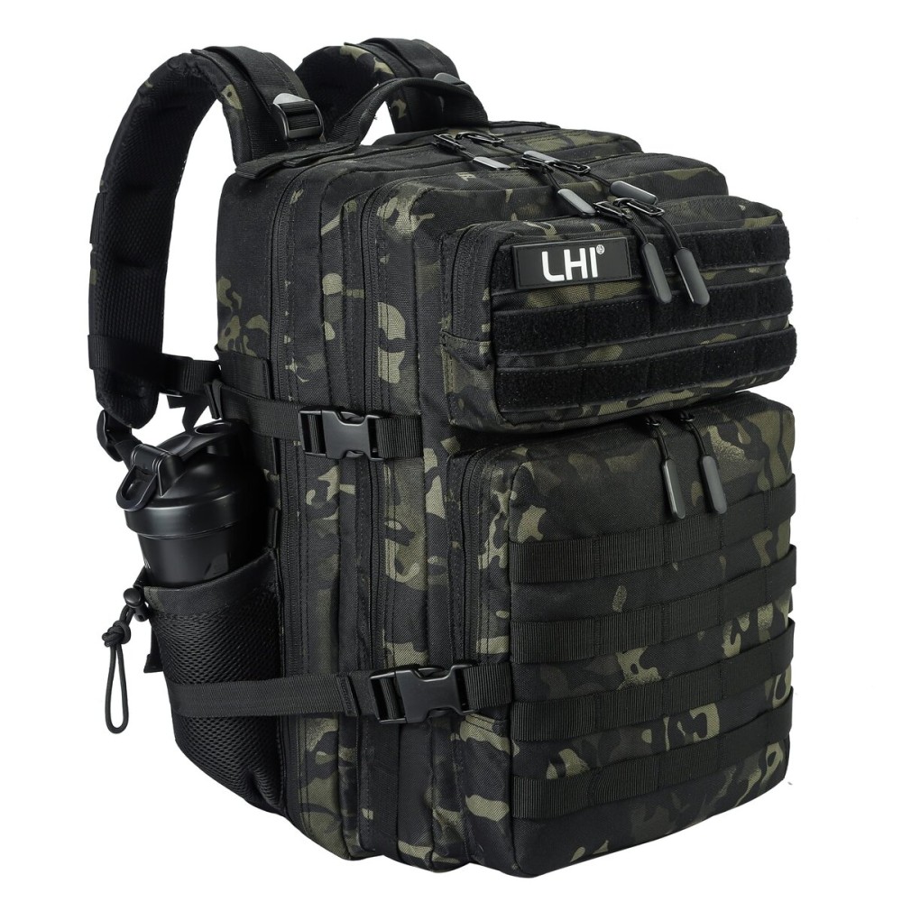 LHI Military Tactical Backpack for Men and Women 45L Army 3 Days Assault Pack Bag Large Rucksack with Molle System - Black CP