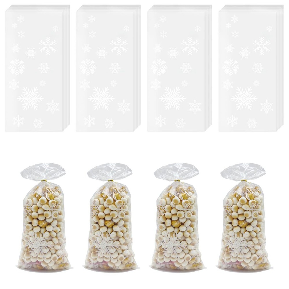 ONFAON Christmas Cellophane Treat Bags, 180pcs Candy Bags with 200pcs Twists for Snacks, Cookies Packing, Goodie Bags Party Supplies
