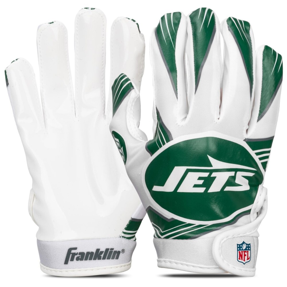 Franklin Sports New York Jets Youth NFL Football Receiver Gloves - Official NFL Team Logos - Kids Football Gear + Accessories - Youth M/L Pair