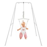 FUNLIO Baby Jumper with Stand for 6-24 Months, Toddler Jumper for Baby Girl/Boy, Infant Jumper for Indoor/Outdoor Play, with Adjustable Chain, Easy to Assemble & Store (with Stand) - White
