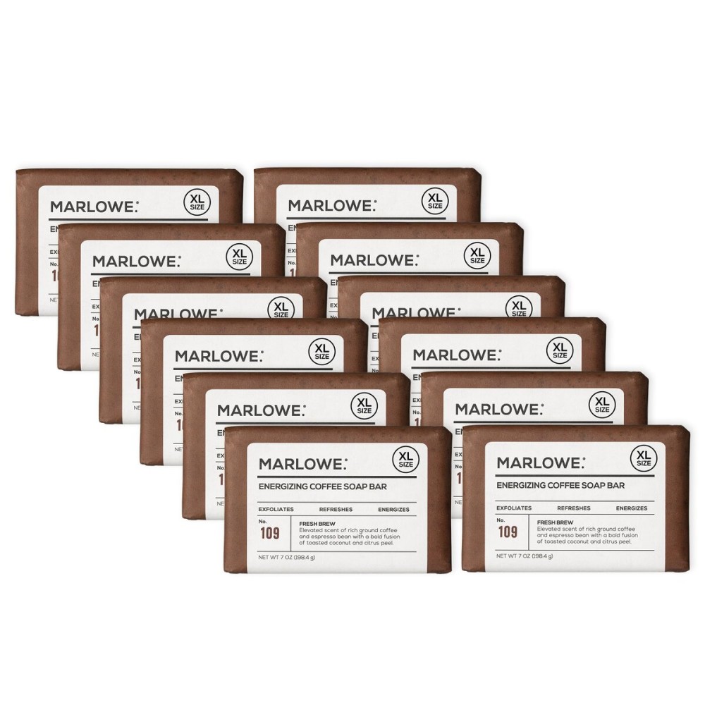 MARLOWE. No. 109 Coffee Bar Soap 7 oz (12 Bars) - Exfoliating Body Scrub for Men with Natural Extracts, Caffeine, Coffee Bean & Cocoa Butter - Energizing Fresh Brewed Scent