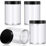 Patelai 4 Pieces Round Wide-mouth Leak Proof Plastic Container Jars with Lids for Travel Storage Makeup Beauty Products Face Creams Oils Salves Ointments DIY Making(12 Ounce,Black)