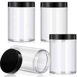 Patelai 4 Pieces Round Wide-mouth Leak Proof Plastic Container Jars with Lids for Travel Storage Makeup Beauty Products Face Creams Oils Salves Ointments DIY Making(12 Ounce,Black)
