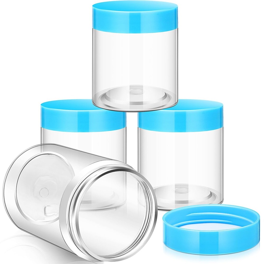 Patelai 4 Pieces Round Wide-mouth Leak Proof Plastic Container Jars with Lids for Travel Storage Makeup Beauty Products Face Creams Oils Salves Ointments DIY Making(4 Ounce,Blue)