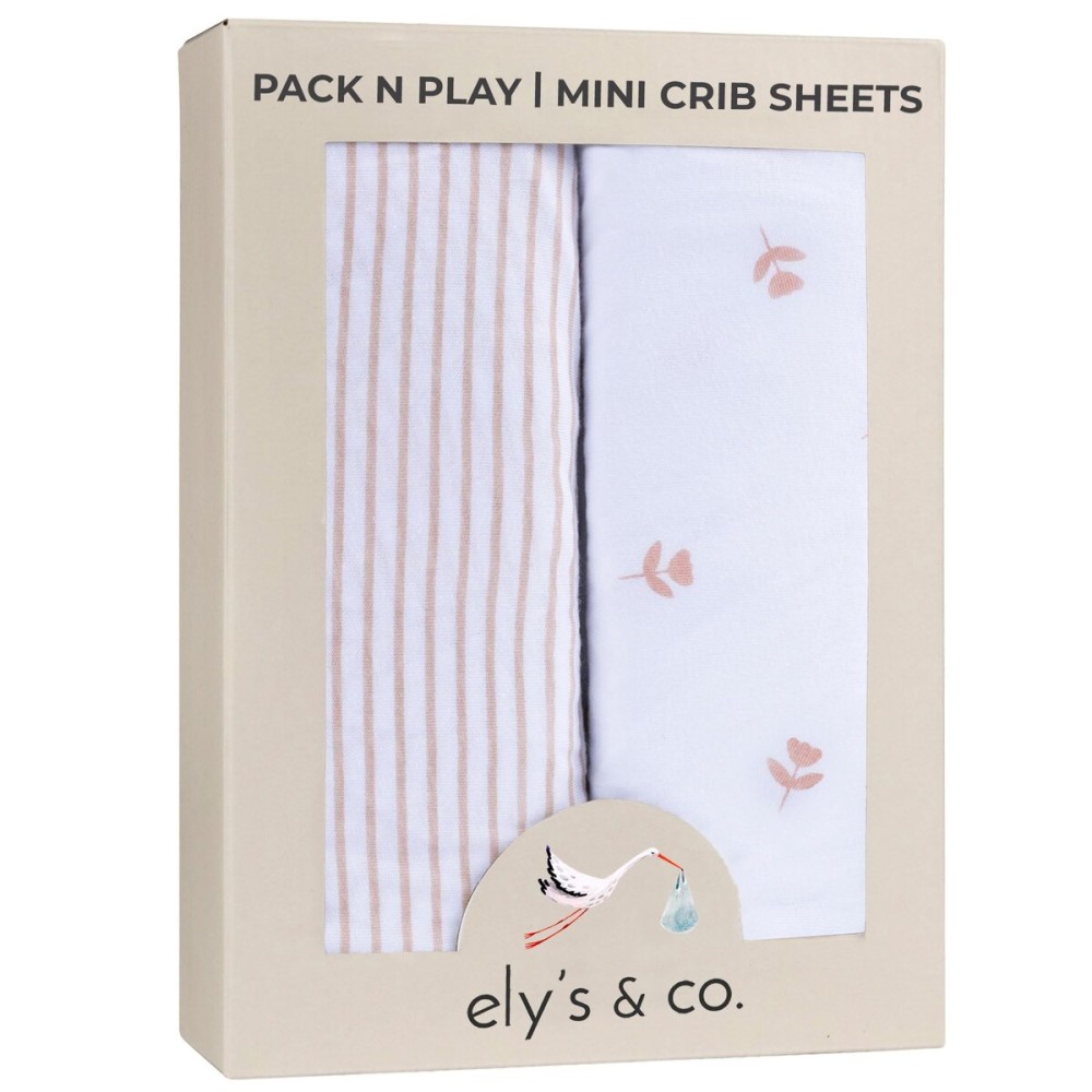 Elys & Co. Pack and Play Sheets, for Mini/Portable Crib, 2 Pack Fitted Playpen Play Yard Sheet Set Compatible with Graco Pack n Play, for Baby Boys, 100% Cotton, Celestial Blue Print, 38x24x5