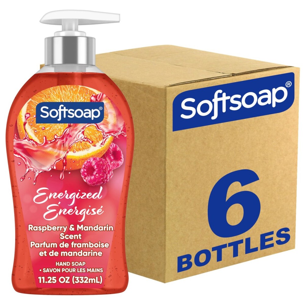 Softsoap Energized Liquid Hand Soap, Paraben Free, pH Balanced, Raspberry and Mandarin Scent, 11.25 fl oz Pump Bottle, 6 pack