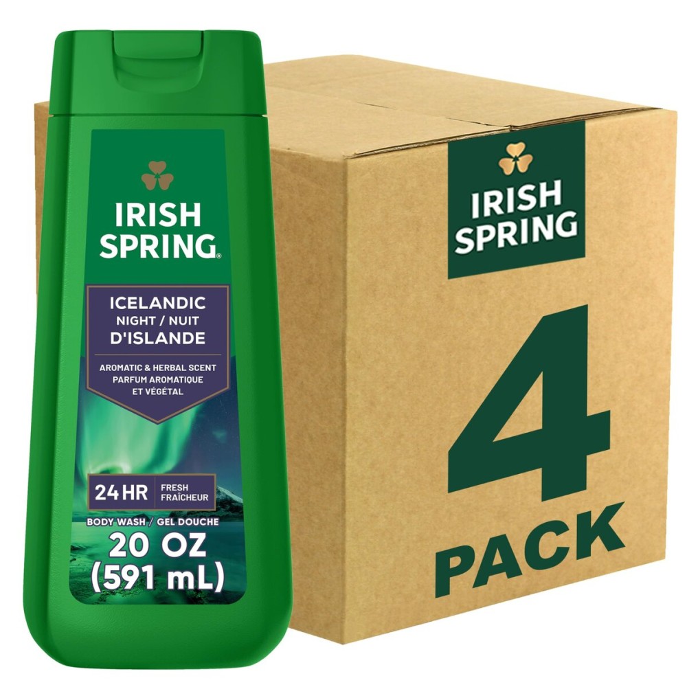 Irish Spring Icelandic Night Moisturizing Face and Body Wash for Men, 24 Hour Fresh, Paraben Free, Aromatic and Herbal Scent, 20 fl oz Bottle (Pack of 4)