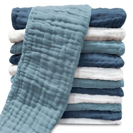 Muslin Burp Cloths for Baby 100% Cotton Burping Cloths for Unisex, Boy, Girl - Large 20\'\' by 10\'\' Newborn Essentials Ultra Soft Absorbent Milk Spit Up Rags - 12 Pack - White+Light Navy Series