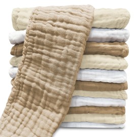 Sunny zzzZZ Muslin Burp Cloths for Baby 100% Cotton Burping Cloths for Unisex, Boy, Girl - Large 20\'\' by 10\'\' Newborn Essentials Ultra Soft Absorbent Milk Spit Up Rags - 12 Pack - White+Ivory+Brown