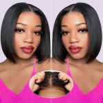 Eyefanniy Glueless Wigs Human Hair Pre Plucked Pre Cut Short Bob Lace Front Wigs for Black Women 4x4 Lace Closure Wig with Elastic Band for Beginners 10 Inch