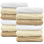 Sunny zzzZZ Baby Muslin Washcloths -100% Cotton Muslin Soft Baby Bath Wash Cloths and Absorbent Burp Cloths for Newborns Kids Girls and Boys -12 Pack, 12x12 Inches - White+Ivory+Brown