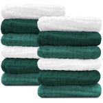 Sunny zzzZZ Baby Muslin Washcloths -100% Cotton Muslin Soft Baby Bath Wash Cloths and Absorbent Burp Cloths for Newborns Kids Girls and Boys -12 Pack, 12x12 Inches - White+Deep Emerald Series