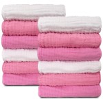 Sunny zzzZZ Baby Muslin Washcloths -100% Cotton Muslin Soft Baby Bath Wash Cloths and Absorbent Burp Cloths for Newborns Kids Girls and Boys -12 Pack, 12x12 Inches - White+Deep Sakura Series
