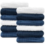 Sunny zzzZZ Baby Muslin Washcloths -100% Cotton Muslin Soft Baby Bath Wash Cloths and Absorbent Burp Cloths for Newborns Kids Girls and Boys -12 Pack, 12x12 Inches - White+Deep Navy Series