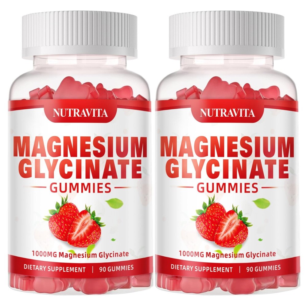 Magnesium Glycinate Gummies 1000mg with L-Threonate,Chelated Magnesium Potassium Complex Supplement with VitD, B6, CoQ10, Calcium,Supports for Memory, Calm, Mood - 180 Gummies Strawberry