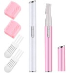 Chumia 2 Pcs Electric Eyebrow Trimmer Women Precision Face Razors Mini Shaver with Comb Christmas Women Gift Battery Operated Personal Epilator for Face Neck Fuzz Lips Leg(White, Pink)