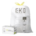 EKO 1.6 Gallon / 3-6 Liter, 80 Count Small Drawstring Trash Bags, Extra-Strong Unscented Garbage Bags, Easy-Dispense Roll for Kitchen & Household Use, Resists Tears, Leaks and Punctures, Code A, White