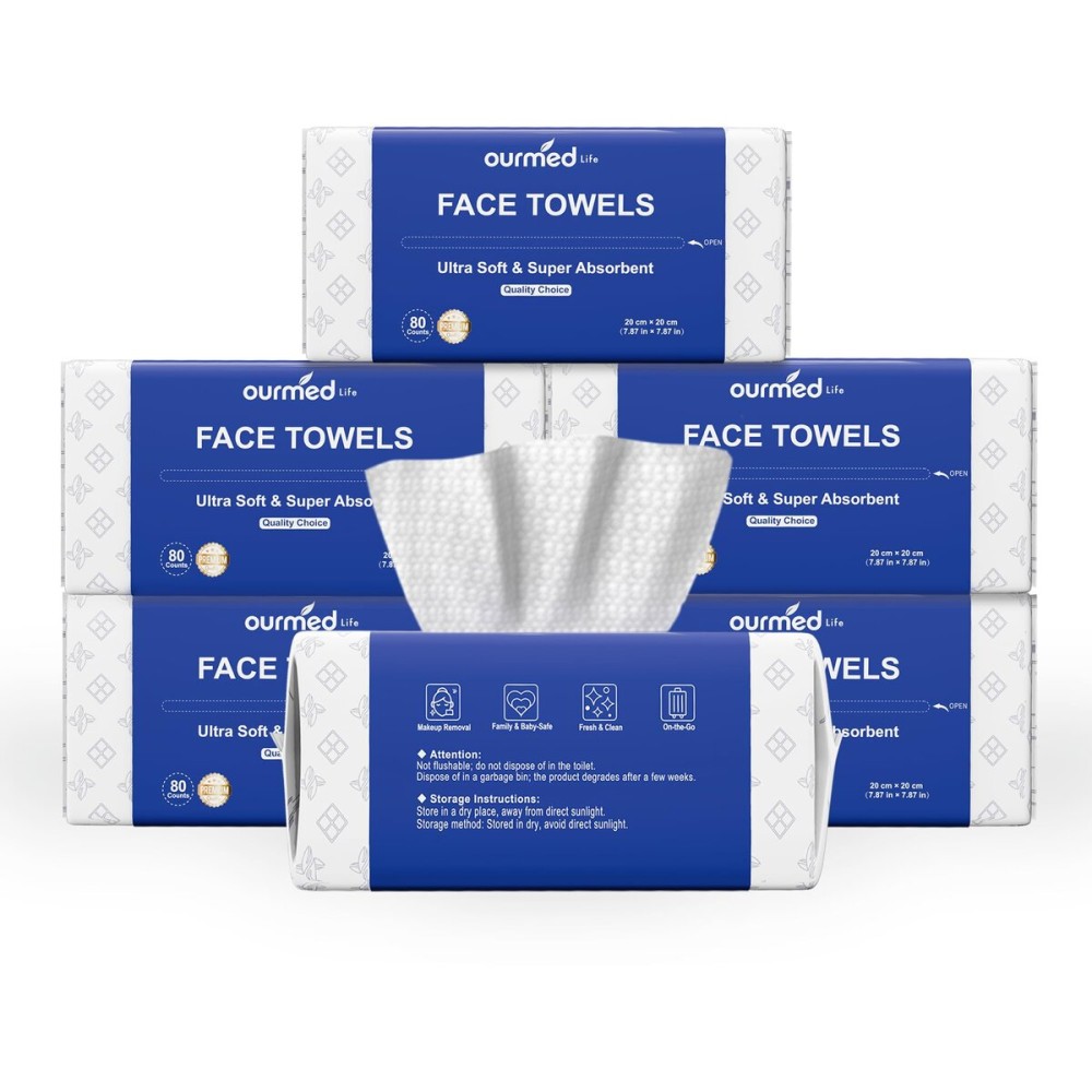 Ourmed Life Face Towels - Versatile Disposable Biodegradable Cloths for Sensitive Skin | Lint-Free Facial Towel for Cleansing, Skincare, Makeup Removal & Dry Wipes, 480 Count