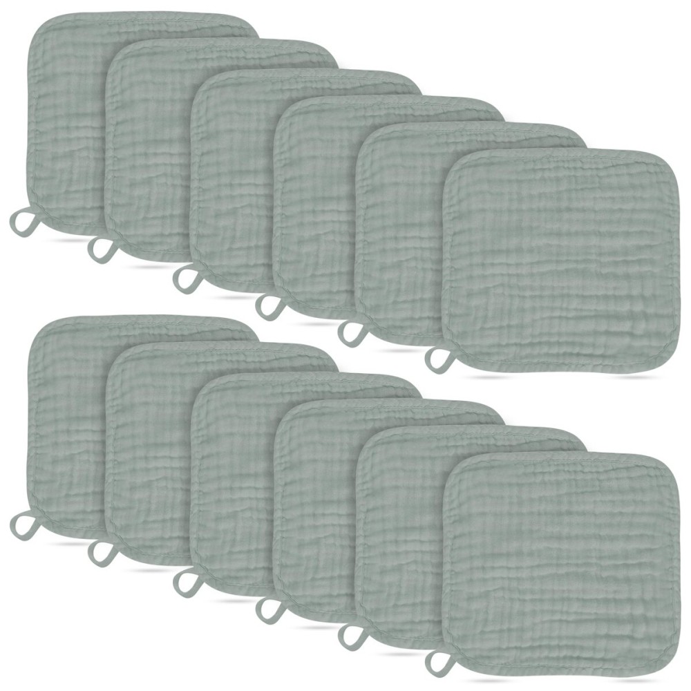 BAMBOO QUEEN Baby Washcloths -100% Cotton Muslin Soft Baby Bath Wash Cloths and Absorbent Baby Wipes for Newborns Kids Girls and Boys - 12 Pack, 12x12 Inches - Green