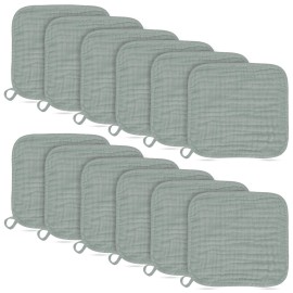BAMBOO QUEEN Baby Washcloths -100% Cotton Muslin Soft Baby Bath Wash Cloths and Absorbent Baby Wipes for Newborns Kids Girls and Boys - 12 Pack, 12x12 Inches - Green