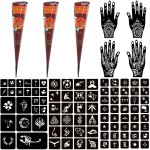 Moricher Temporary Tattoo Kits 3 Henna tattoo cones 101 Stencils Semi Permanent Tattoo Markers Jagua Gel for Women Men Kids DIY Art Painting Party Gifts