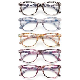 JOLISU 5 Pack Reading Glasses For Women - Stylish Blue Light Blocking Readers -Womens Men Spring Hinge Eyeglasses (3.25)