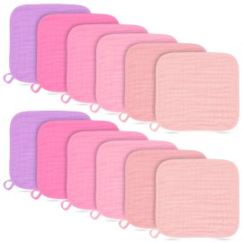 BAMBOO QUEEN Baby Washcloths -100% Cotton Muslin Soft Baby Bath Wash Cloths and Absorbent Baby Wipes for Newborns Kids Girls and Boys - 12 Pack, 12x12 Inches - Pink, Purple, Sakura Series