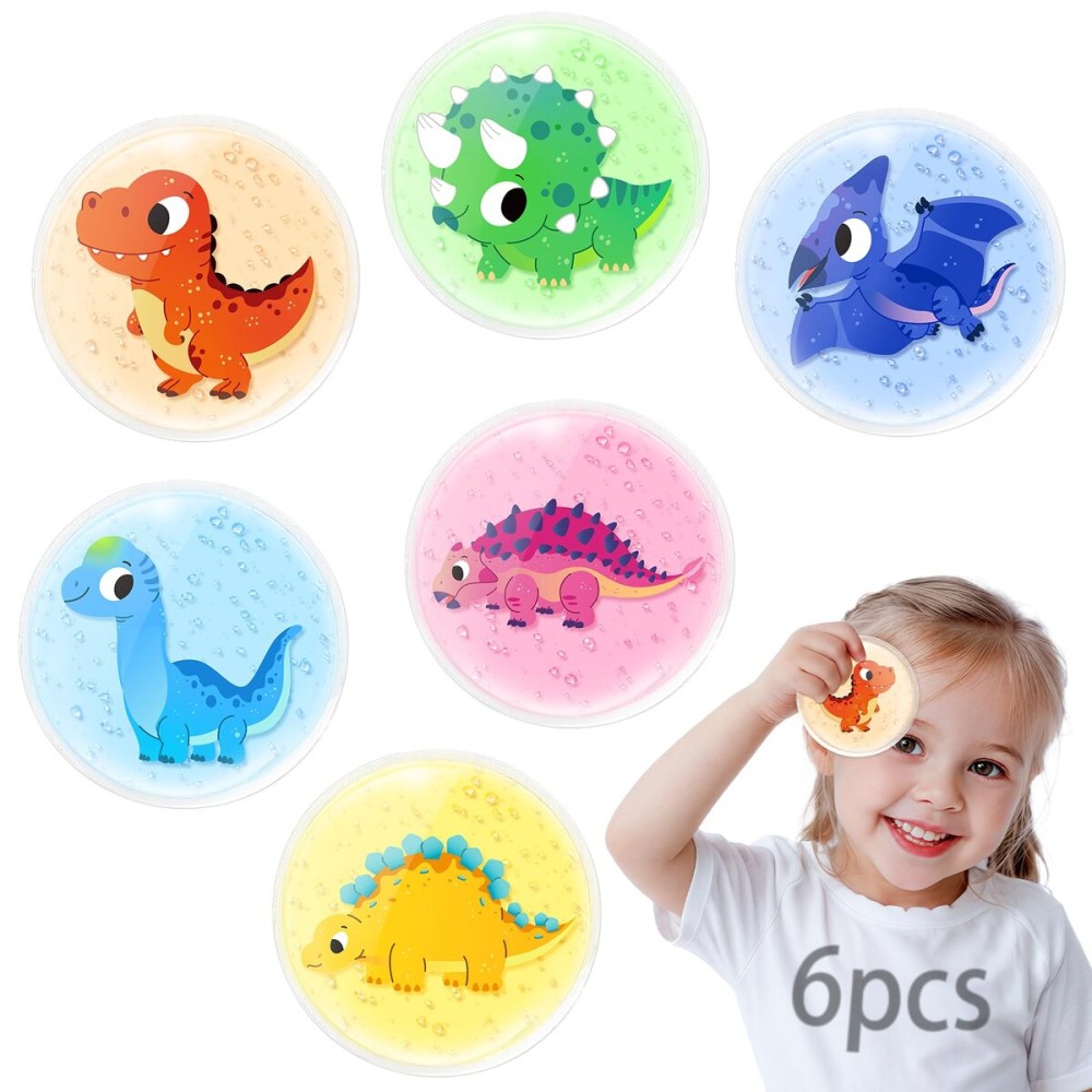 Kids Ice Packs for Boo Boos, 6 Pcs, FSA Eligible HSA, Baby Small Gel Ice Packs for Injuries Reusable, Mini Hot Cold Compress for Body Pain Relief, Toothache, Fever, Gift for Girl Boy (Dinosaur)