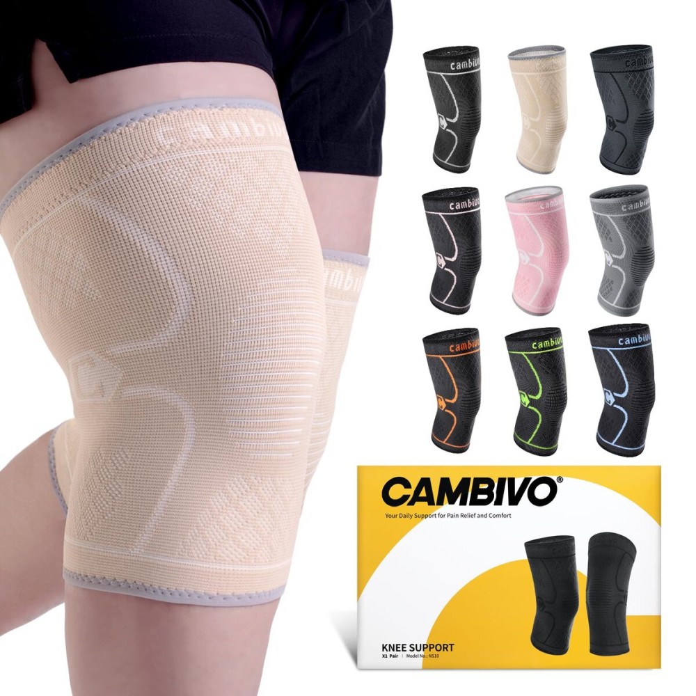 CAMBIVO 2 Pack Knee Brace, Knee Compression Sleeve for Men and Women, Knee Support for Running, Workout, Gym, Hiking, Sports (Beige, XXXL)
