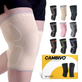 CAMBIVO 2 Pack Knee Brace, Knee Compression Sleeve for Men and Women, Knee Support for Running, Workout, Gym, Hiking, Sports (Beige, XXXL)