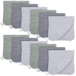 BAMBOO QUEEN 12 Pack Muslin Burp Cloths - Large 20 x 10, Ultra Absorbent 100% Cotton for Baby Drool and Messes - Soft, Gentle Baby Burp Rag for Boys & Girls -Grey, Green, Slate