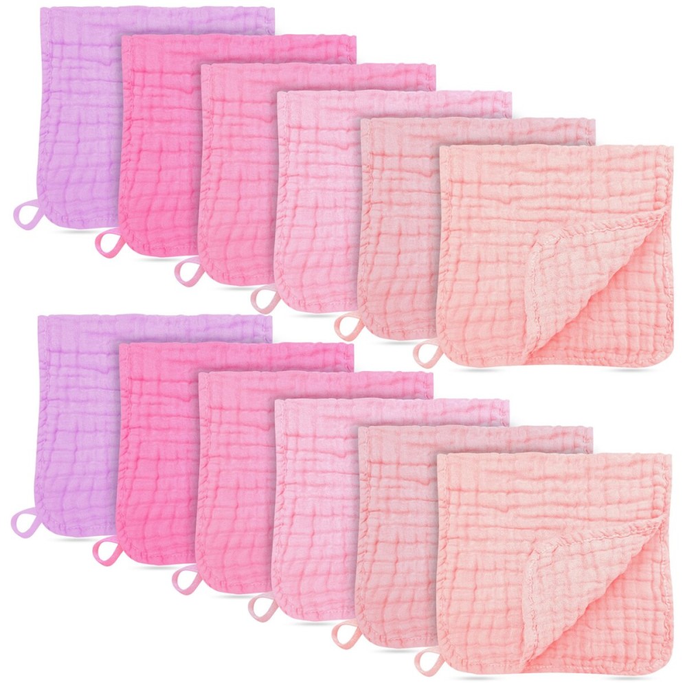 BAMBOO QUEEN 12 Pack Muslin Burp Cloths - Large 20 x 10, Ultra Absorbent 100% Cotton for Baby Drool and Messes - Soft, Gentle Baby Burp Rag for Boys & Girls -Pink, Purple, Sakura Series
