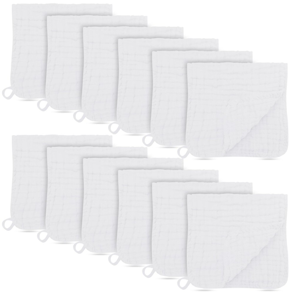 BAMBOO QUEEN 12 Pack Muslin Burp Cloths - Large 20 x 10, Ultra Absorbent 100% Cotton for Baby Drool and Messes - Soft, Gentle Baby Burp Rag for Boys & Girls -White