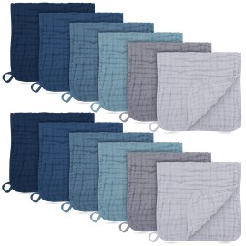 BAMBOO QUEEN 12 Pack Muslin Burp Cloths - Large 20 x 10, Ultra Absorbent 100% Cotton for Baby Drool and Messes - Soft, Gentle Baby Burp Rag for Boys & Girls -Slate, Grey, Navy Series