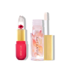 Winky Lux Winter Blossom Pink Lip Kit - Ultra Nourishing Pink Flower PH Lip Balm, Non-Sticky Hydrating Flower Petal Clear Lip Oil, Lipcare Value Set