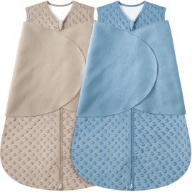 Fleece Newborn Sleep Sack Baby Swaddle,3-Way Adjustable Wearable Blanket,2 Pack Fleece Swaddling Sleeping Bag TOG 2.0 (Brown & Dark Green, 0-3 Months)