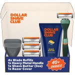 Dollar Shave Club | The Member Exclusive Shave Set | 4 Swift Rinse Refill Cartridges, 1 Handle (Green), 1 Shave Butter 3 ounce, 1 Razor Cover, Razors for Men