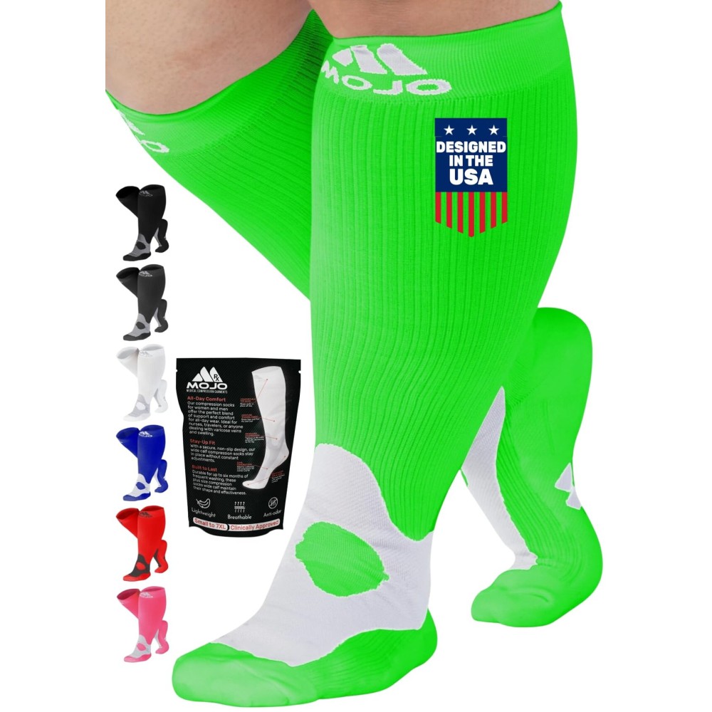 Mojo Compression Socks for Women and Men 20-30mmHg Knee High - Medical Graduated Knee High Compression Stockings for Bariatric Surgery Recovery, Swelling, Edema - Green, Medium - A601