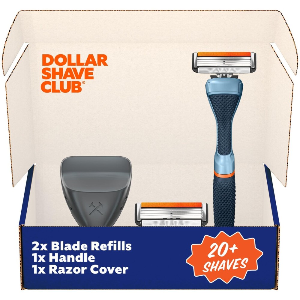 Dollar Shave Club | The Guest Pass Shave Set | 2 Swift Rinse Refill Cartridges, 1 Handle (Blue), 1 Razor Cover, Razors for Men
