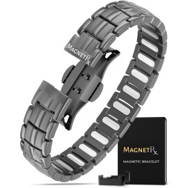 MagnetRX Magnetic Bracelets for Men - EllipseMAX 5X Strength 5,000 Gauss Magnets - Designed in USA & Patent Pending - Premium Titanium Mens Magnetic Bracelet & Adjustable Length (Gunmetal)