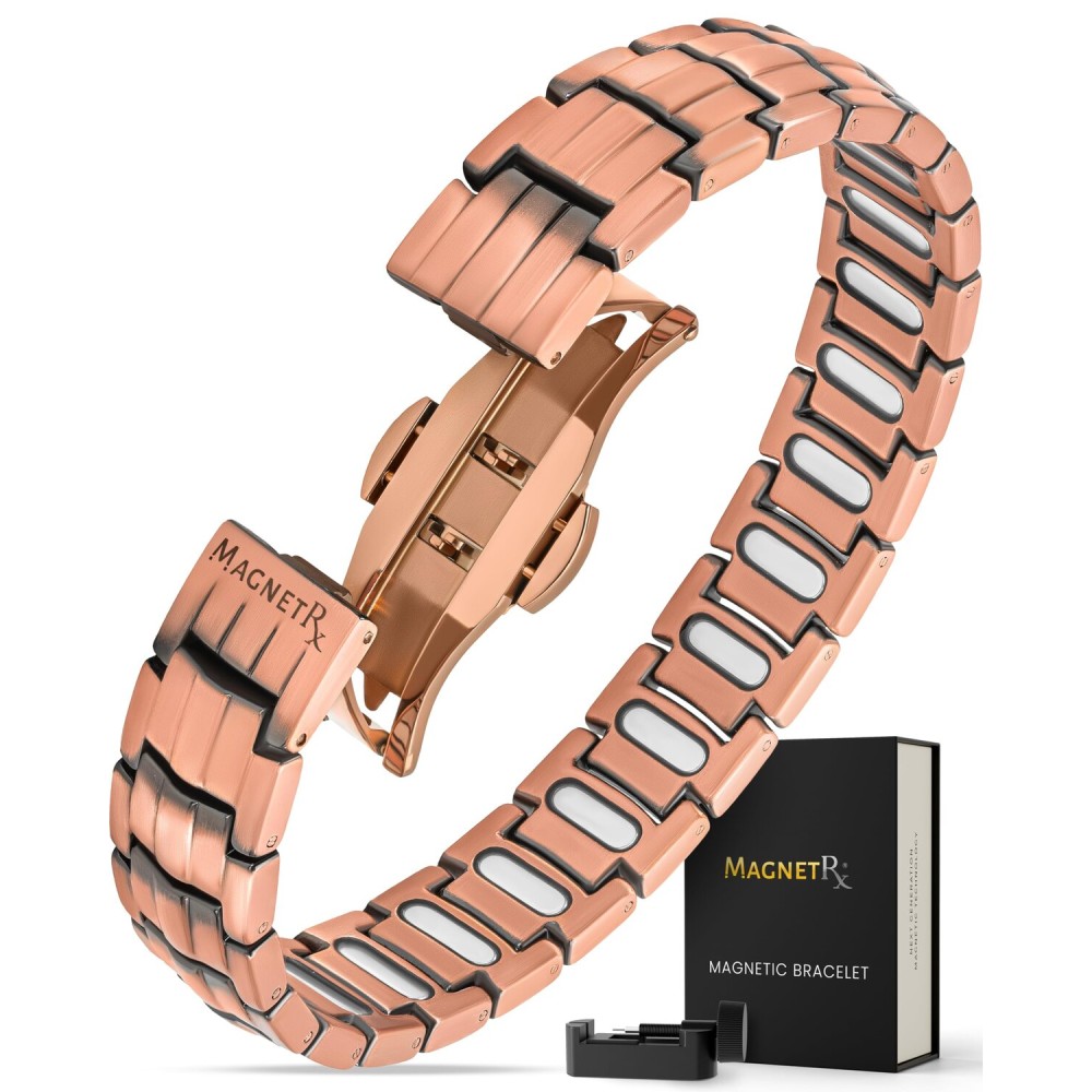 MagnetRX Magnetic Copper Bracelet for Men - EllipseMAX 5X Strength 5,000 Gauss Magnets - Designed in USA & Patent Pending - Premium Mens Copper Bracelet with Adjustable Length