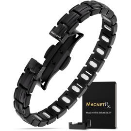 MagnetRX Magnetic Bracelets for Women - EllipseMAX 5X Strength 5,000 Gauss Magnets - Designed in USA & PATENT PENDING - Premium Titanium Womens Magnetic Bracelet & Adjustable Length (Black)