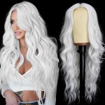 AISI HAIR White Wig for Women, Long Wavy Lace Hairline Middle Part Synthetic Wig for Daily Party-26 Inch