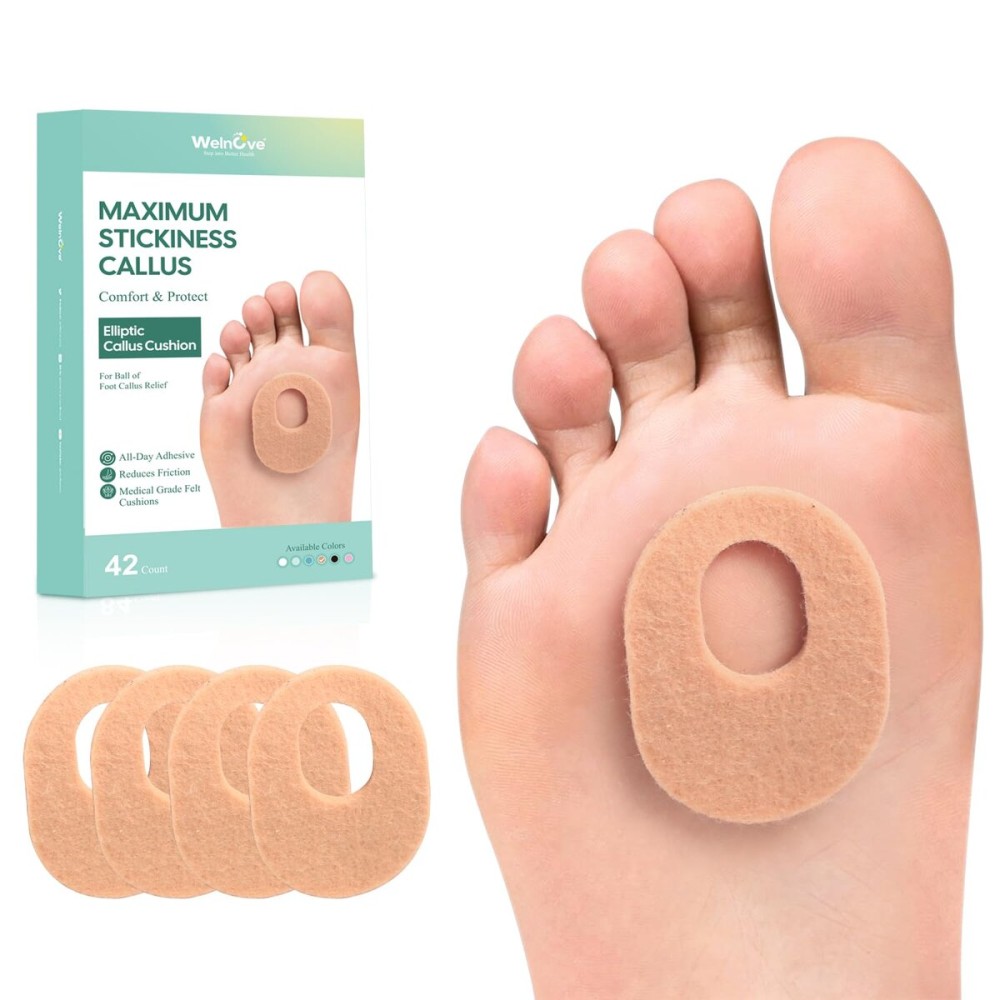 Welnove 42pcs Callus Pad with Water-Resistant Self-Stick Adhesive, Protects Foot, Heel and Toes from Rubbing and Friction,Oval Shape Design,Reduce Pressure and Friction from Shoes Rubbing-Skin Color