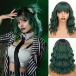 Nnzes Ombre Green Wigs with Bangs for Women Short Bob Synthetic Wigs Shoulder Length Wavy Heat Resistant Hair for Daily Party Use