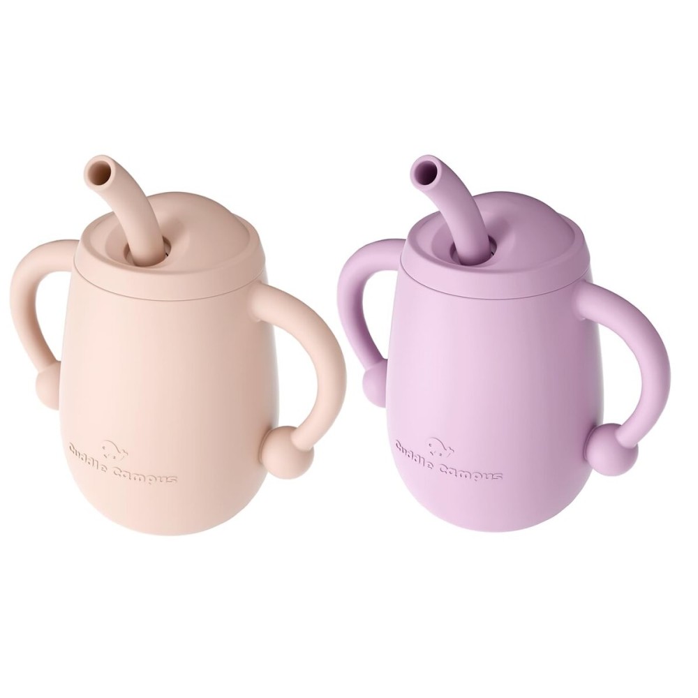 Cuddle Campus Pack of 2 Silicone Baby Training Cup, Shatterproof Toddler Sippy Cups with Straw, Open Cup for Baby, 6+ Months 4 Oz